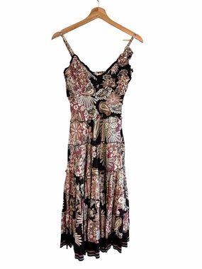 Lulumari Womens Floral Boho Tiered Ruffle Midi Dress Size M Cottage Fairy